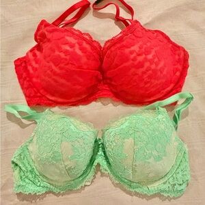 Victoria’s Secret Lace Underwire Bras - Soft Red Heart & Mint Floral